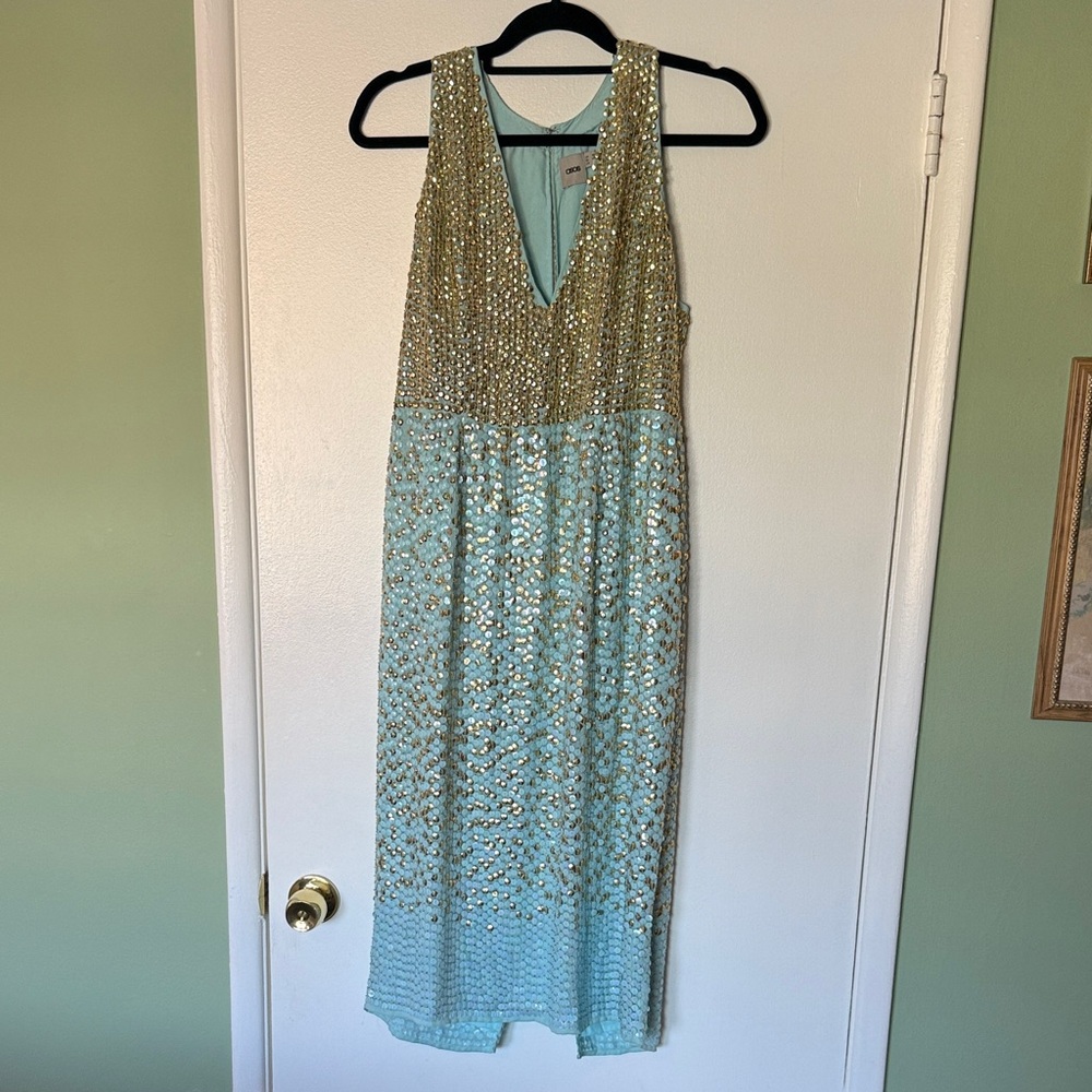 ASOS Gold and Blue Sequin Dress